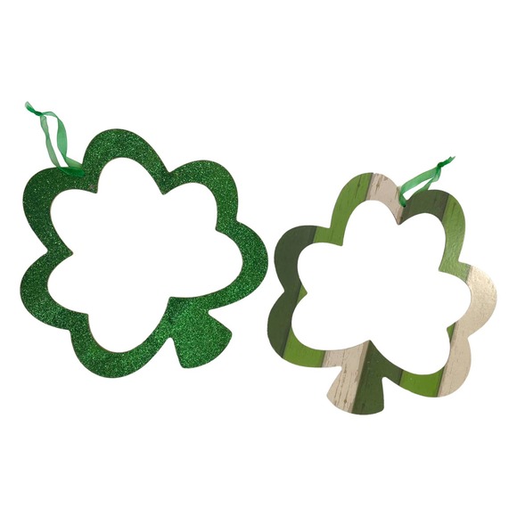 Set of 2 Saint Patrick’s Day Green & Farmhouse Shamrock Sign Wall Door Hanger - Picture 1 of 10